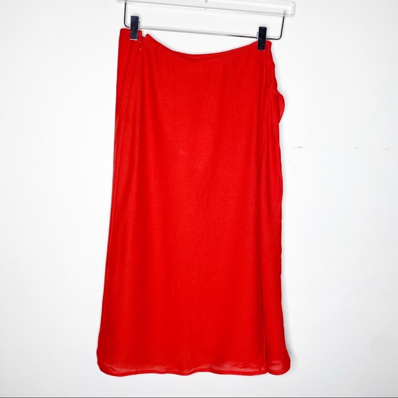 Victoria Beckham Red Silk Midi Pleat Ruffle Skirt - Picture 8 of 11